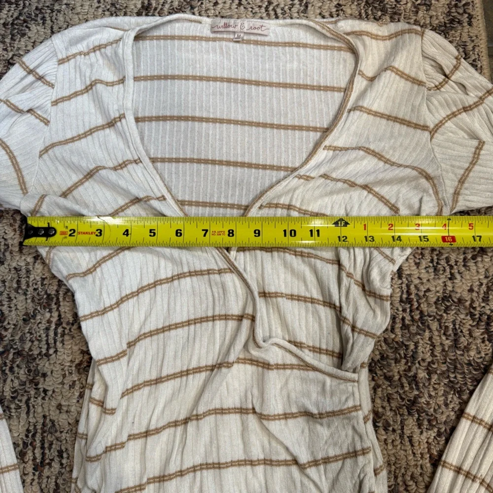 Willow & Root Striped Faux Wrap Top - Cream and Brown